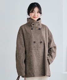 しまむら | chocoさん×しまむらコラボ　千鳥柄スタンドネックコート　M　濃茶(ジャケット/アウター)