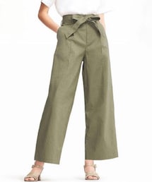 UNIQLO | ベルテッドリネンコットンワイドパンツ　M　オリーブ(パンツ)