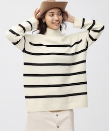 GU | パフィータッチオーバーサイズセーター(長袖)(ボーダー)(ニット/セーター)