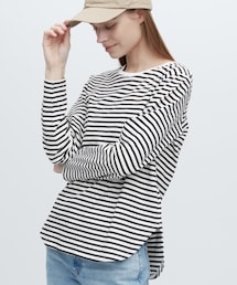 UNIQLO | ソフトコットンボーダーラウンドヘムT(Tシャツ/カットソー)