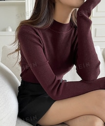 SHEIN | DAZY 秋冬 ビジネスカジュアル スタンドカラー スリムフィットセーター 無地 6659412(ニット/セーター)