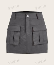 SHEIN | SHEIN EZwear 夏の女性のダークグレー迷彩作業服カーゴミニスカート 12666653(スカート)