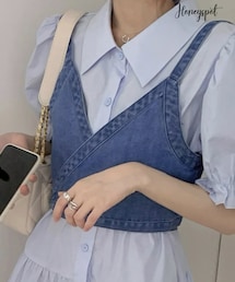 SHEIN | Honeyspot 無地柄 ラップ デニム ブラウスなし キャミトップ 13250693(トップス)