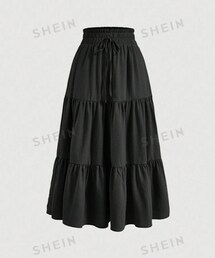 SHEIN | SHEIN MOD 無地柄 ドローストリングウエスト フリル裾 スカート 17680920(スカート)