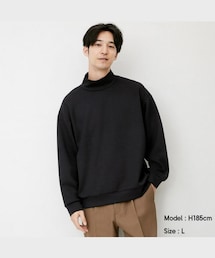 GU | ダブルフェイスビッグオフタートルネックプルオーバー(長袖)  (トップス)
