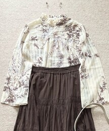 no brand | ボタニカル×ストライプシースルーブラウス(シャツ/ブラウス)