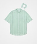 UNFOLKの#-61 2way detachable collar short sleeve stripe shirt (Green) ¥17,800
