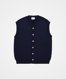 UNFOLK | #-09 16G Giza cotton vneck knit vest (Navy)(ベスト)