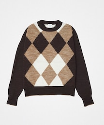 UNFOLK | #-98 7G C/W classic argyle knit (Brown)(ニット/セーター)