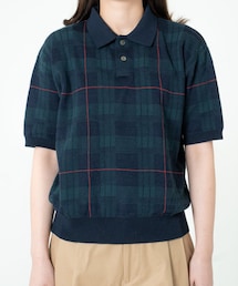 UNFOLK | #-82 14G tartan check cotton knit polo (ポロシャツ)