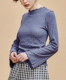 POPPY | bell sleeve flower tops(navy×red)(Tシャツ/カットソー)