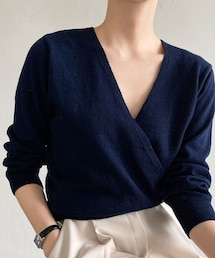 www | Modern Wrap Knit ¥ 5,670 (tax in) Color : NVY / GRY / BLU / CRM Size : FREE(ニット/セーター)