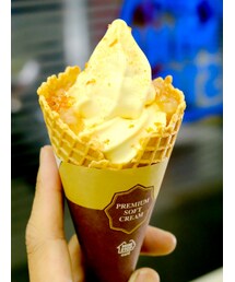 うさこのスウィーツ同盟会 | 　ミニストップの岡山白桃ソフト。GW中ソフトクリーム50円引きだからと買ったらプレミアムワッフルコーンは対象外かよ、ちきしょーーい。(その他)