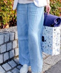 URBAN RESEARCH | リネン100% 杢ブルー ストレートパンツ 36 (やや大きい)(その他パンツ)