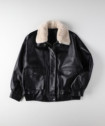 Right-on | ファーティペット襟つきフェイクレザーブルゾン(ブルゾン)