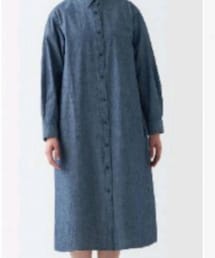 無印良品 | Мサイズ　余った素材を利用した長袖ワンピース・ネイビー(シャツワンピース)