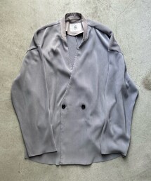 tk.TAKEO KIKUCHI | 【sold】プリーツ ノーカラージャケット ユニセックス Fサイズ グレー(ノーカラージャケット)