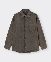 GU | ウォッシュドデニムシャツ brown M(シャツ/ブラウス)