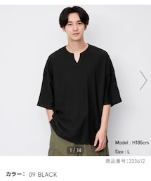 GU | GU ワイドフィットキーネックT black S(Tシャツ/カットソー)