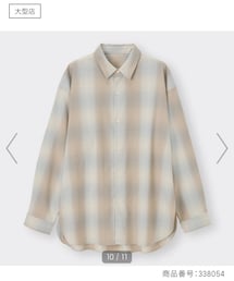 GU | GU スリットロングシャツチェックbrown S(シャツ/ブラウス)