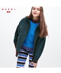 UNIQLO | UNIQLO MARNI ミックスカラーニットオーバーサイズフルジップパーカ blue L(ニット/セーター)