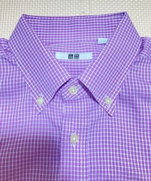 UNIQLO | UNIQLO ドライイージーケアチェックシャツ 半袖ボタンダウン purple L(シャツ/ブラウス)