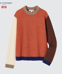 UNIQLO | UNIQLO INES カラーブロッククルーセーター orange L(ニット/セーター)