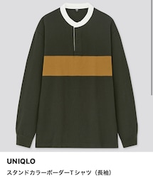 UNIQLO | UNIQLO スタンドカラーボーダーTシャツ green L(Tシャツ/カットソー)