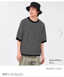 GU | GU シアーリラックスフィットセーター5部袖ボーダー black M(ニット/セーター)