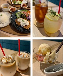 うさこのスウィーツ同盟会 | 長女と2人でカフェで夜ご飯。主人と次女は、主人の実家の誘いで鰻を食べに。鰻が嫌いな私&鰻に魅力を感じない長女で、カフェごはんになりました。デザートとドリンクがsetのメニューにしたのですが。キャンペーン中で、お好きなドリンクを無料で提供しておりますので、もう1つお選びくださいとゆわれ。笑 ドリンク2個ずつ飲んで、2人ともお腹がちゃぽちゃぽなりました🤣(その他)