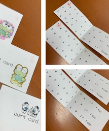 お楽しみポイントカード | 手作りポイントカード 上からわたし、主人、次女(長女は、ウォーキングはするけど、ポイントカードには不参加を表明) ウォーキングを1回するごとに、スタンプ1つ溜まります。私と主人は1つにつき200円、次女は50円。カードが溜まったら、服買おうかなー、美味しいもの食べよーかなー♪♪ 次女はSixTONESのアルバム買いたいそうです✨️(まだスタンプ1つですけど。笑)(その他)