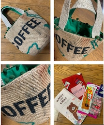 Quinoa | Quinoa(キノア) コーヒー豆袋リメイク ポンポンバッグ(トートバッグ)