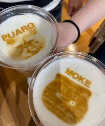 うさこのスウィーツ同盟会 | ネコカフェで頼んだカフェラテ。お気に入りの猫ちゃんをラテアートしてもらえます✨️猫ちゃん大好き♥️(その他)