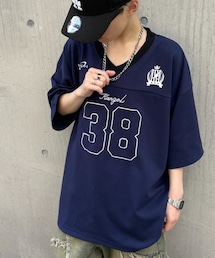 link lot | 【KANGOL】【26春夏新作】ドローコード付き Vネックナンバリングゲームシャツ(Tシャツ/カットソー)