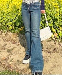 H&M | フレアードローデニム  ダークデニムブルー(デニムパンツ)