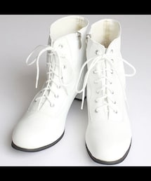 albino select | チャンキーヒール型スムースフェイクレザー編み上げショートブーツ(ブーツ)