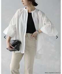 fitmore￼ | バンドカラーボリュームスリーブブラウス(シャツ/ブラウス)