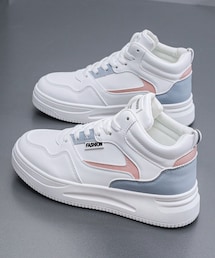 SHEEN | ペア スポーティな女性スニーカー、文字グラフィック カラー ブロック レースアップ ハイトップ アウトドア スケート シューズ(スニーカー)