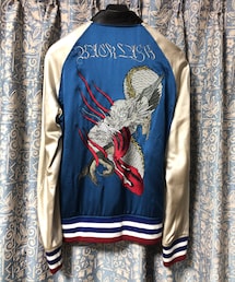 BACKLASH | BACKLASH バックラッシュ　スカジャン　M ブルー×ホワイト×レッド　ベロア素材(スカジャン)