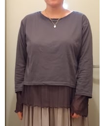 しまむら | リバーシブルシアーT M 淡黒 ¥1,419 品番521-0983(Tシャツ/カットソー)