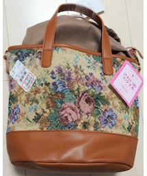 パシオス | ゴブラン織巾着付きバッグ(キャメル)(バッグ)