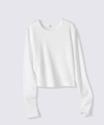 GU | WOMEN リブクロップドT（長袖］PF Sサイズ(Tシャツ/カットソー)