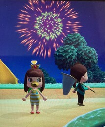 あつ森の花火🎆 | 👧👵 急いで花火観たから着替えられず💦 落として画面割れてます🥲(その他)