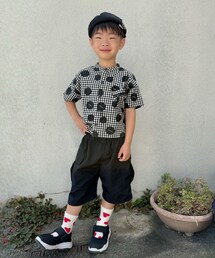 白シャツなし、ハーフカーゴパンツver. | ギンガムチェックにドットのシャツ珍しくて可愛いしけんけんのお下がり嬉しくて何とか今年も着たかった☺️(ラッピングキット)