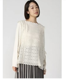 Samansa Mos2 | キナリ サイドリボンレースベスト 裏:麻綿混(ベスト)