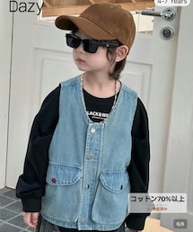 SHEIN | ［76% コットン]Dazy Kids 男の子用 ★ルーズカジュアルデニムジャケット秋 116-122cm(7YRS)(ベスト)