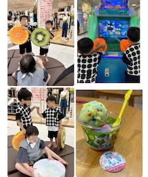 うさこのスウィーツ同盟会🍨＆想い出🍊🥝 | 👧🏻👨は体操🤸‍♀️あり途中で帰った。スリーピーでオソロクッションGET🍊🥝 👦🏻水鉄砲ゲームを息子君としたのが1番楽しかったそう🤩私とさりちゃんが‎🫶🏻️ポーズで写真撮ったのを覚えてて息子君に🫶🏻️で写真撮ろうと誘って撮影😆📸💕微笑ましい2人👦🏻👦🏻🤭 31🍨はピカチュウとニャオハのぱちぱちアイス、コットンキャンディー💭味(その他)