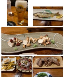 うさこのスウィーツ同盟会🍻🐟🧀🥜🥩🍠 | 🎋に職場のペンディングトレインを語る🚃飲み会🍻 女子会コース料理どれも美味しかった😋 後、刺身入りのサラダ、刺身5種盛も😍鮎1人一尾🤩デザートが手作り芋けんぴ ハニーマスタードソース🍯添え 激ウマ❤️‍🔥(その他)