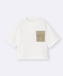 GU | KIDS〔男女兼用〕ドライポケットボクシ 一T［5分袖］ カラー：01 OFF WHITE 120cm(Tシャツ/カットソー)