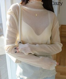 SHEIN | DAZY レタストリムモックネックメッシュトップス アプリコット メッシュ ブラなし 520円(Tシャツ/カットソー)